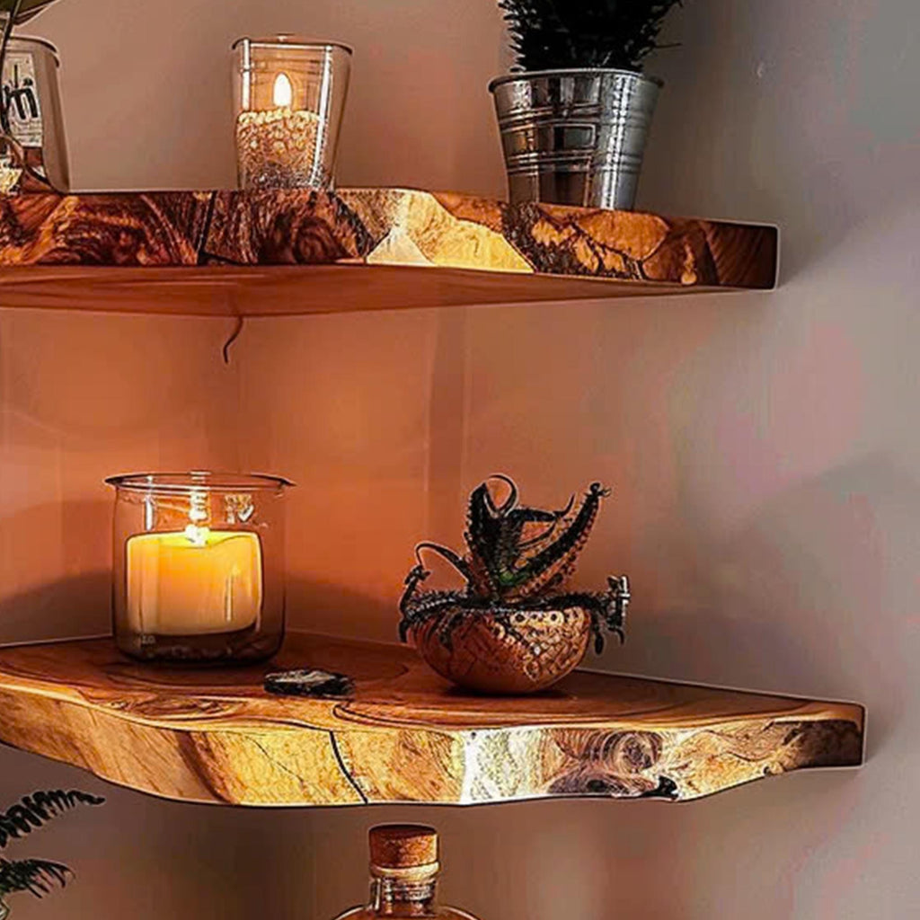 Corner Floating Shelf, Wooden Wall Bookshelf for Décor Display