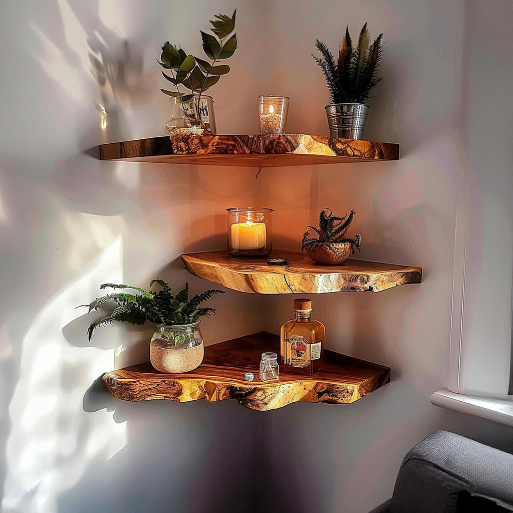 Corner Floating Shelf, Wooden Wall Bookshelf for Décor Display