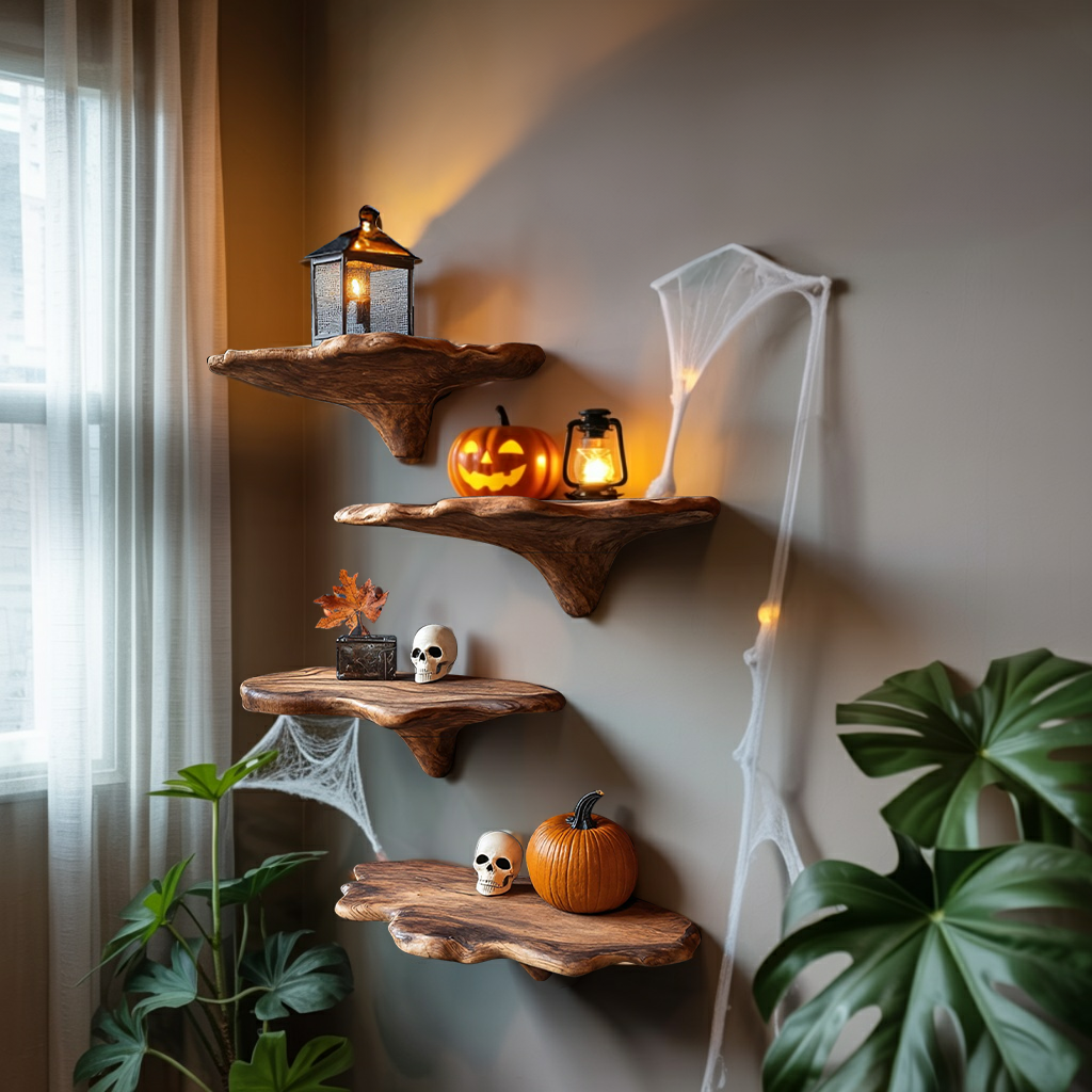 Modern Live Edge Mushroom Shelf For Halloween Entryway Design