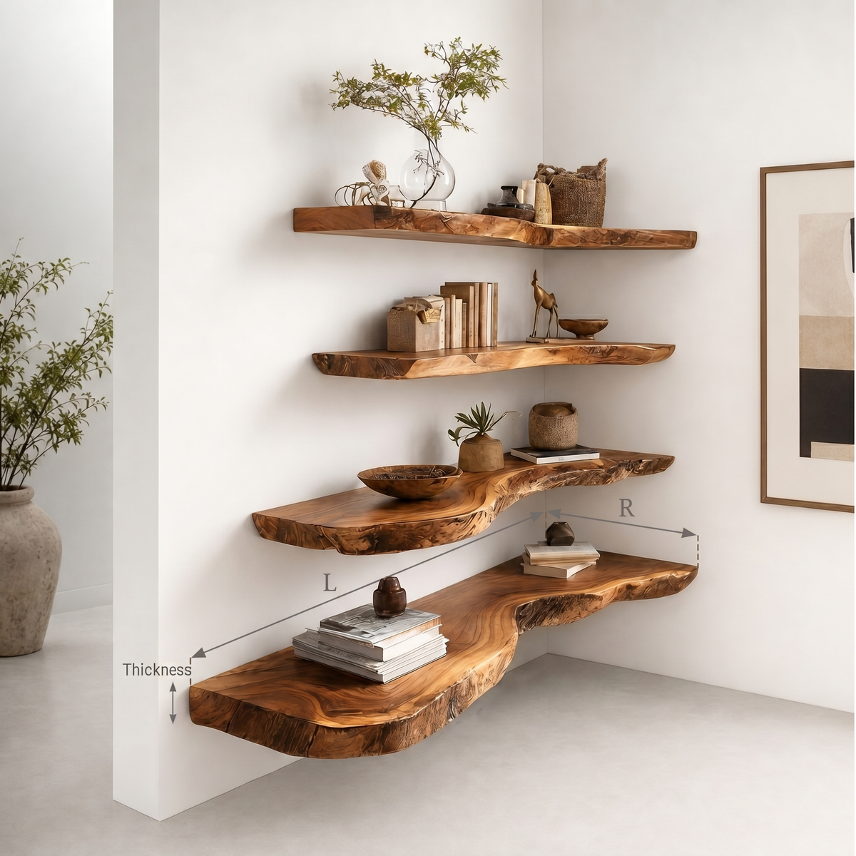 Rustic Floating Wall Shelf With Live Edge