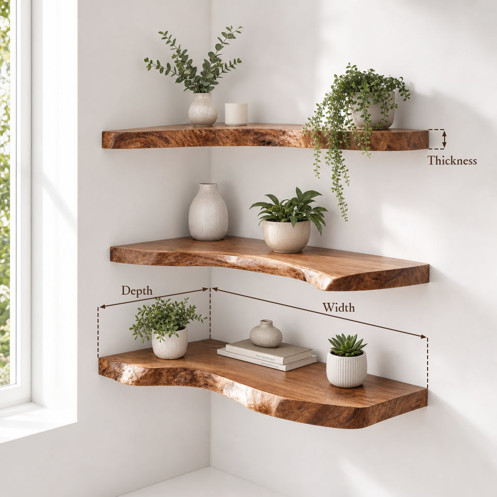 Rustic Live Edge Corner Floating Shelf