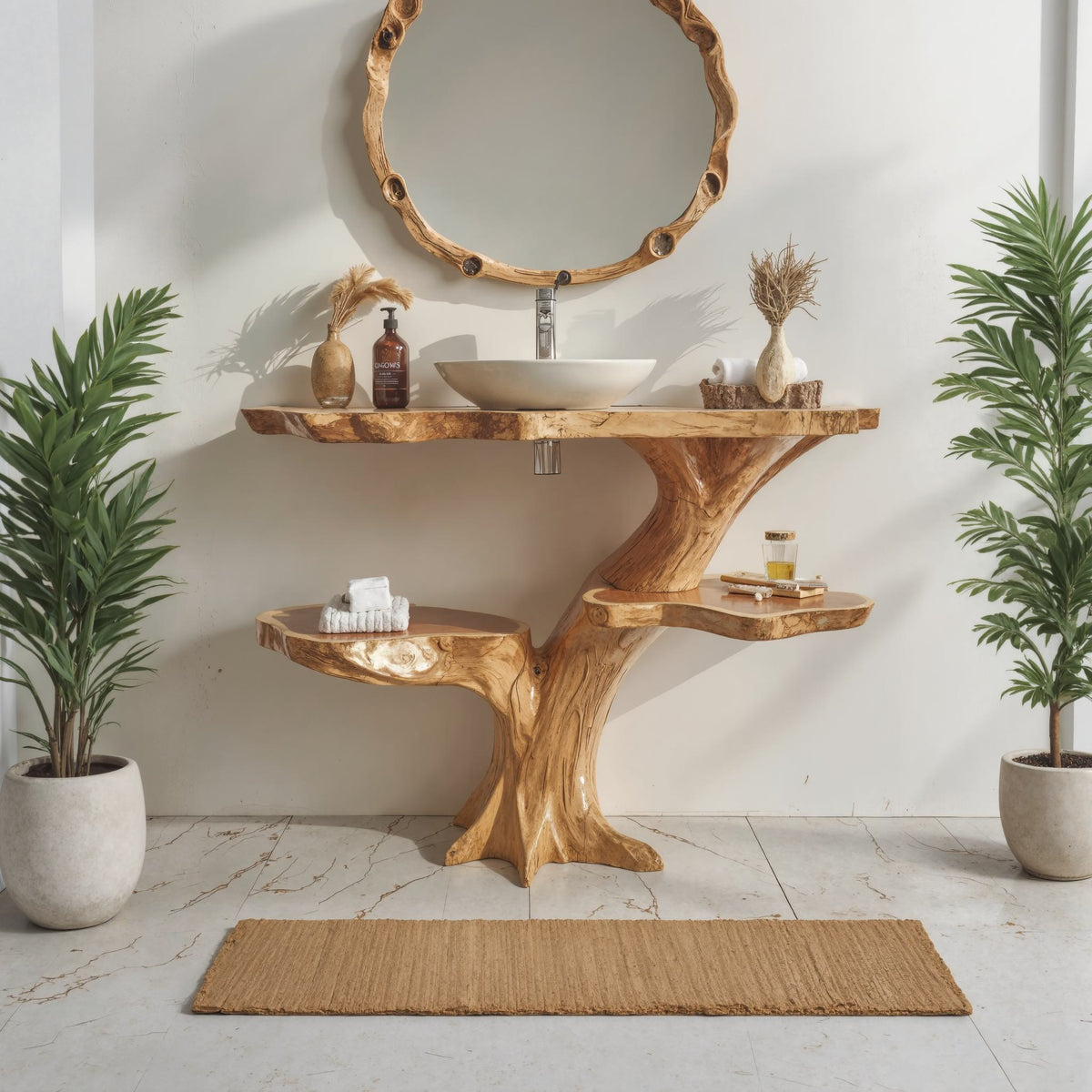 Live Edge Floating Bathroom Vanity, Handcrafted Wood Sink Counter