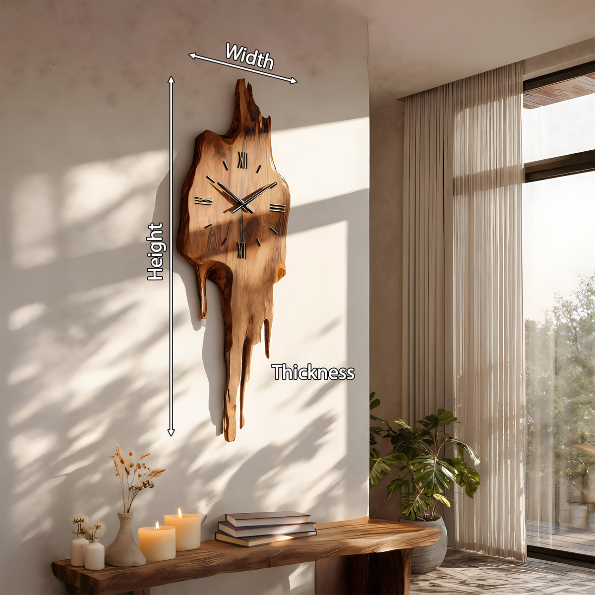 Artistic Wall Clock with Floating Edge, Handcrafted Solid Wood Abstract Hanging