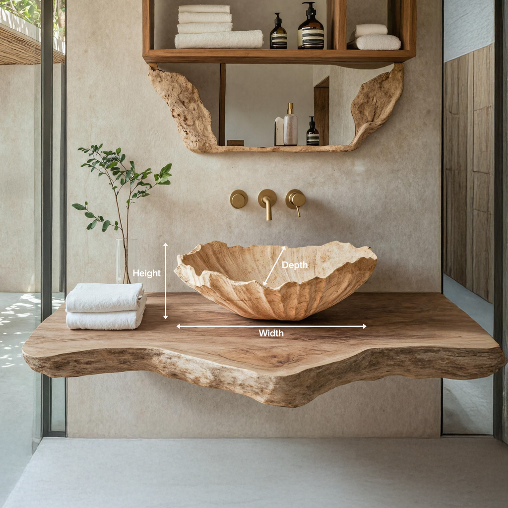 Handcrafted Rustic Wooden Vessel Sink, Natural Live Edge Wood Wash Basin Bowl for Vintage Bathroom Vanity & Restroom Remodel