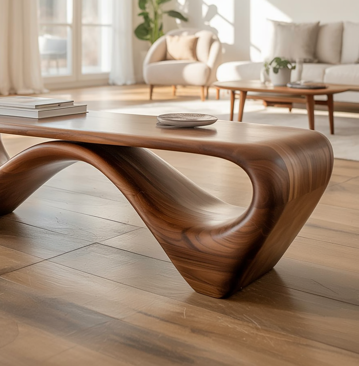 Solid Walnut Sculptural Bench