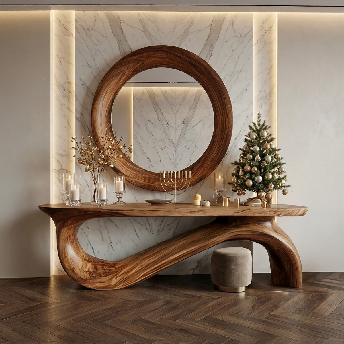 Sculptural Console Table, Wave Base Solid Wood Entryway Accent Table