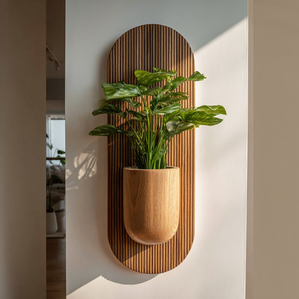 Rustic Wall Planter, Solid Wood Hanging Plant Display for Entryway