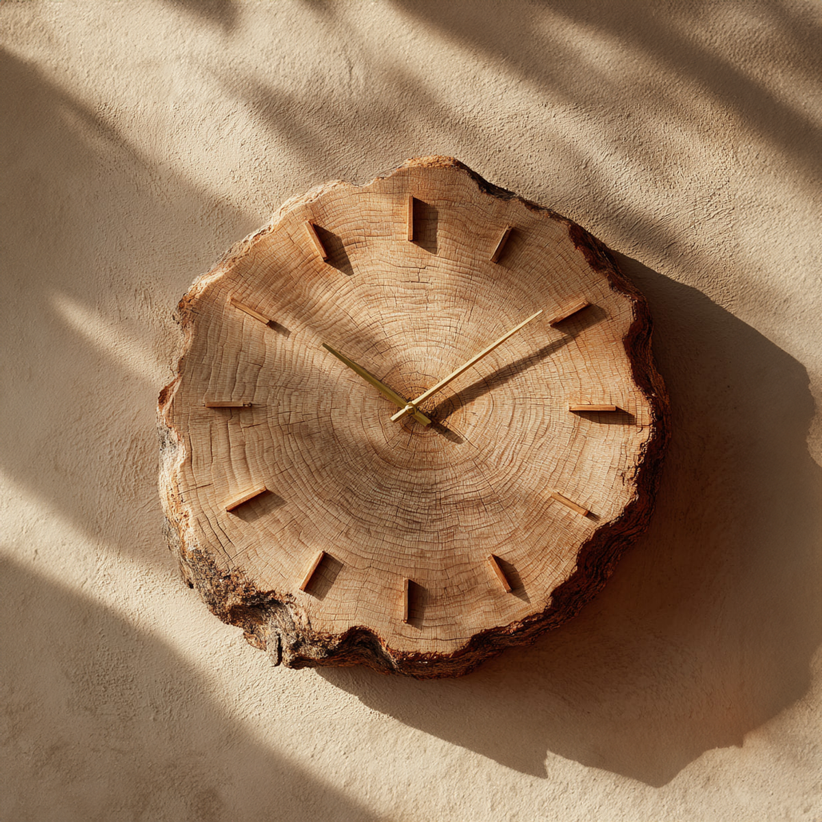 Rustic Round Wood Wall Clock, Handcrafted Live Edge Tree Slice Silent Wooden Clock