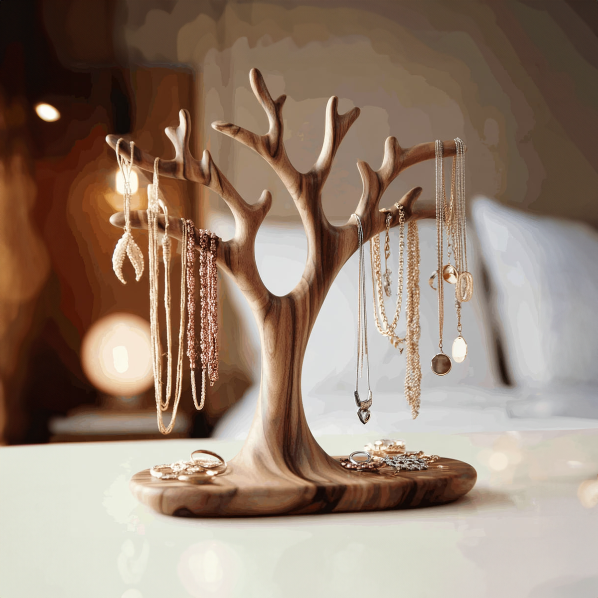 Jewelry Tree Stand, Organic Solid Walnut Necklace and Earring Holder
