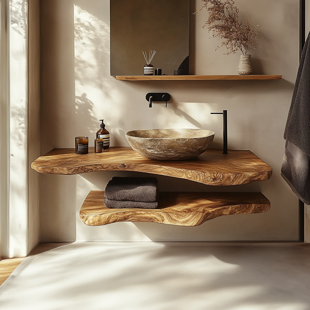 Freestanding Bathroom Vanity Stand, Mid Century Solid Wood Basin Shelf