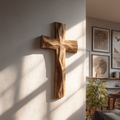 Wooden Wall Cross, Rustic Curved Edge Solid Wood Decor for Living Room