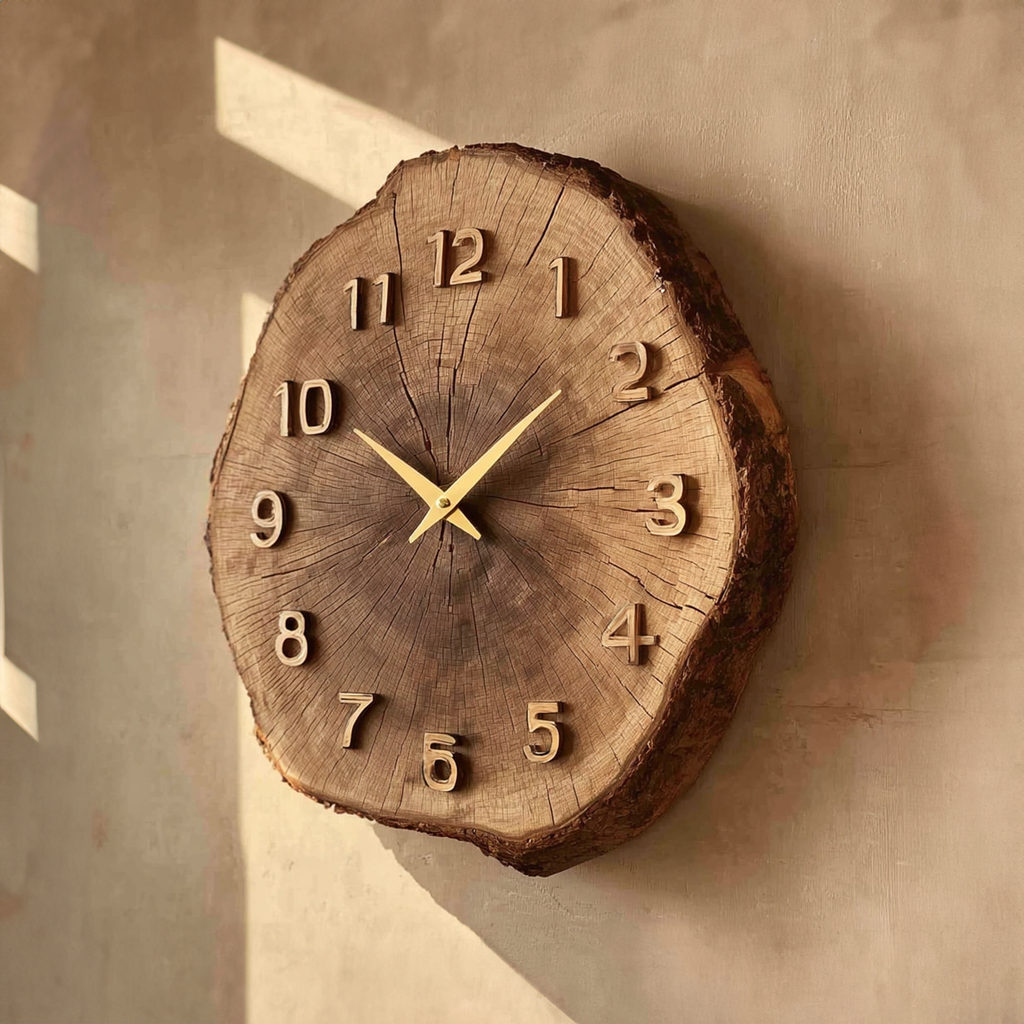 Rustic Timber Slice Wooden Wall Clock Entryway or Hallway