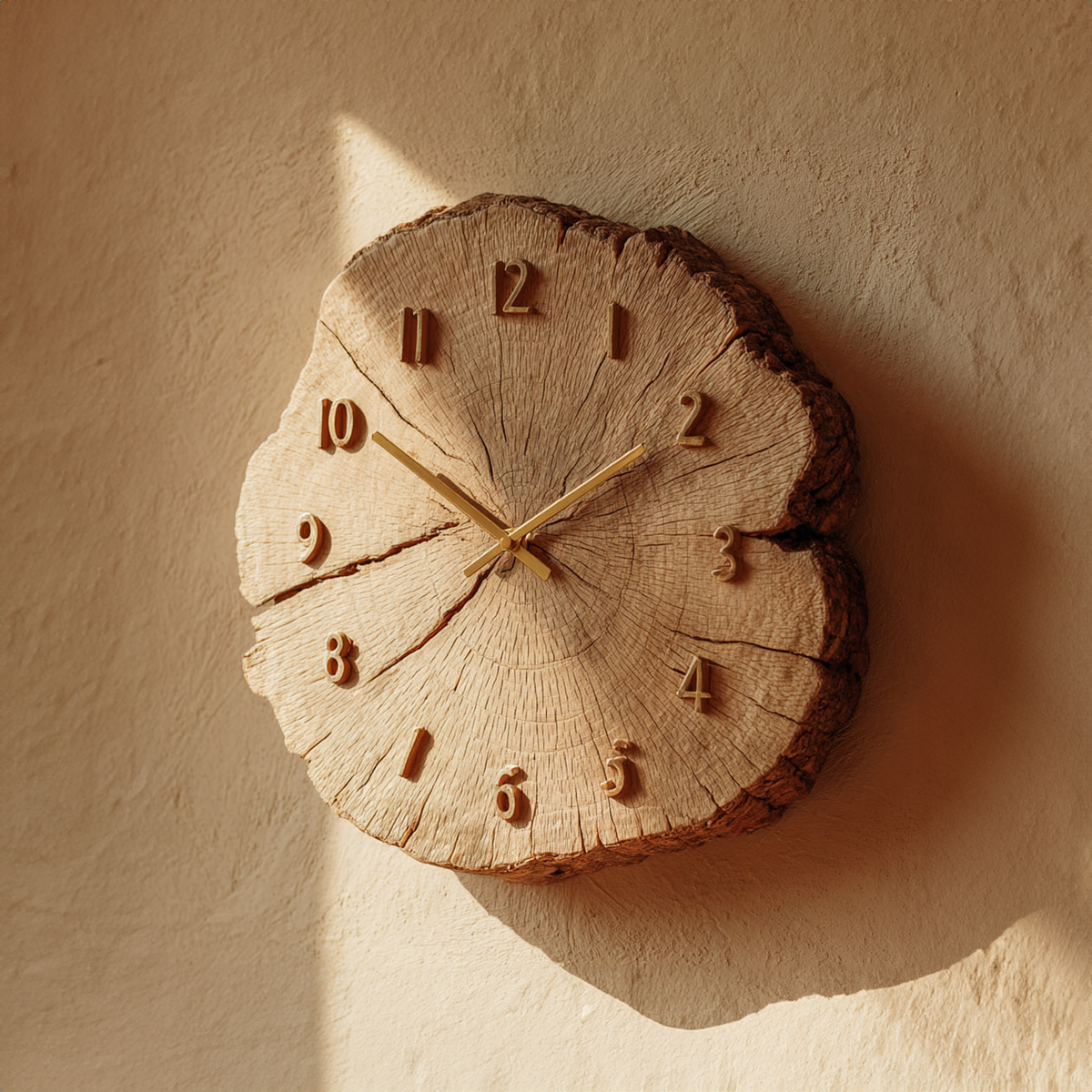 Rustic Solid Wood Slice Wall Clock, Unique Handcrafted Tree Branch Clock