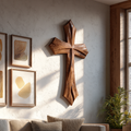 Rustic Wall Cross, Handmade Natural Wood Accent for Prayer Room