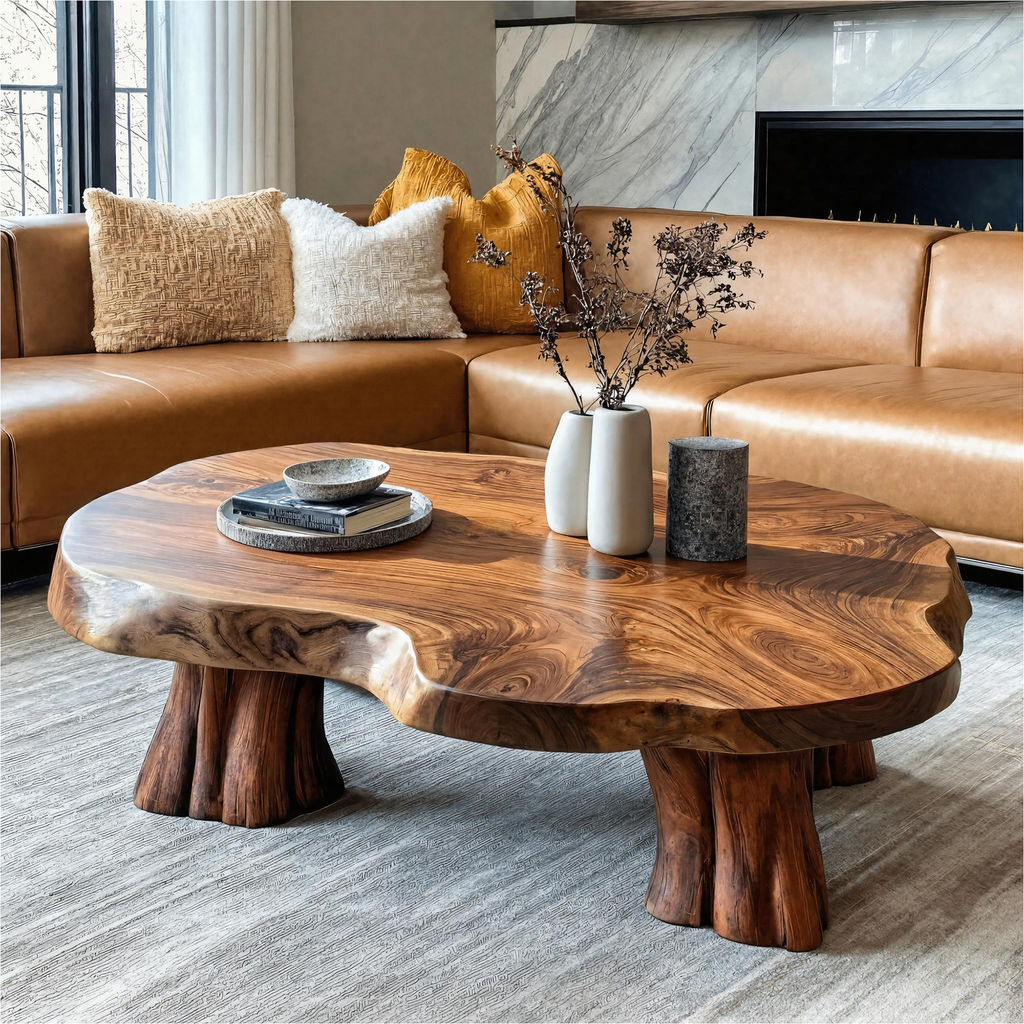 Natural Edge Coffee Table, Organic Tamarind Wood Center Table