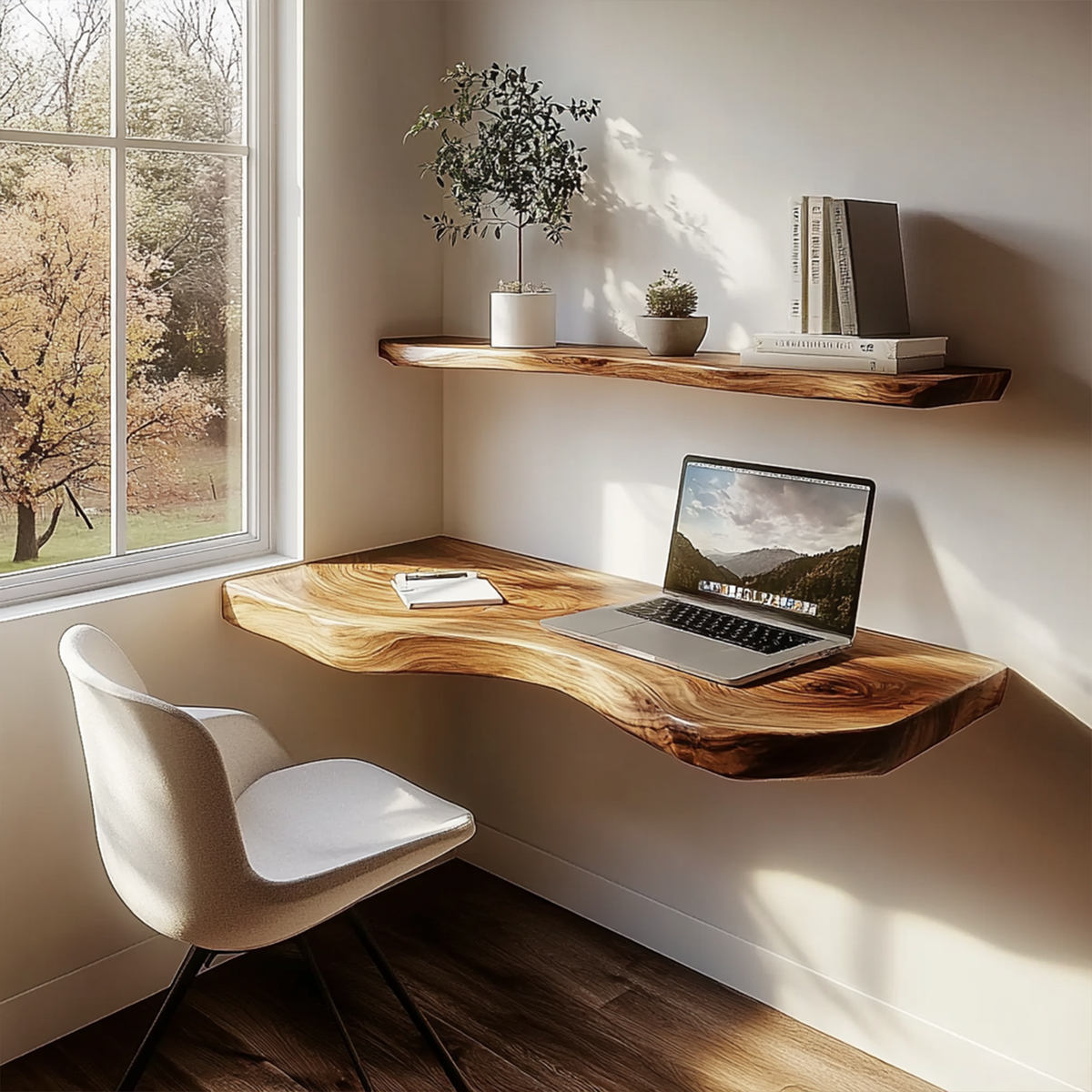 Live Edge Wall Desk, Floating Solid Wood Home Office Desk