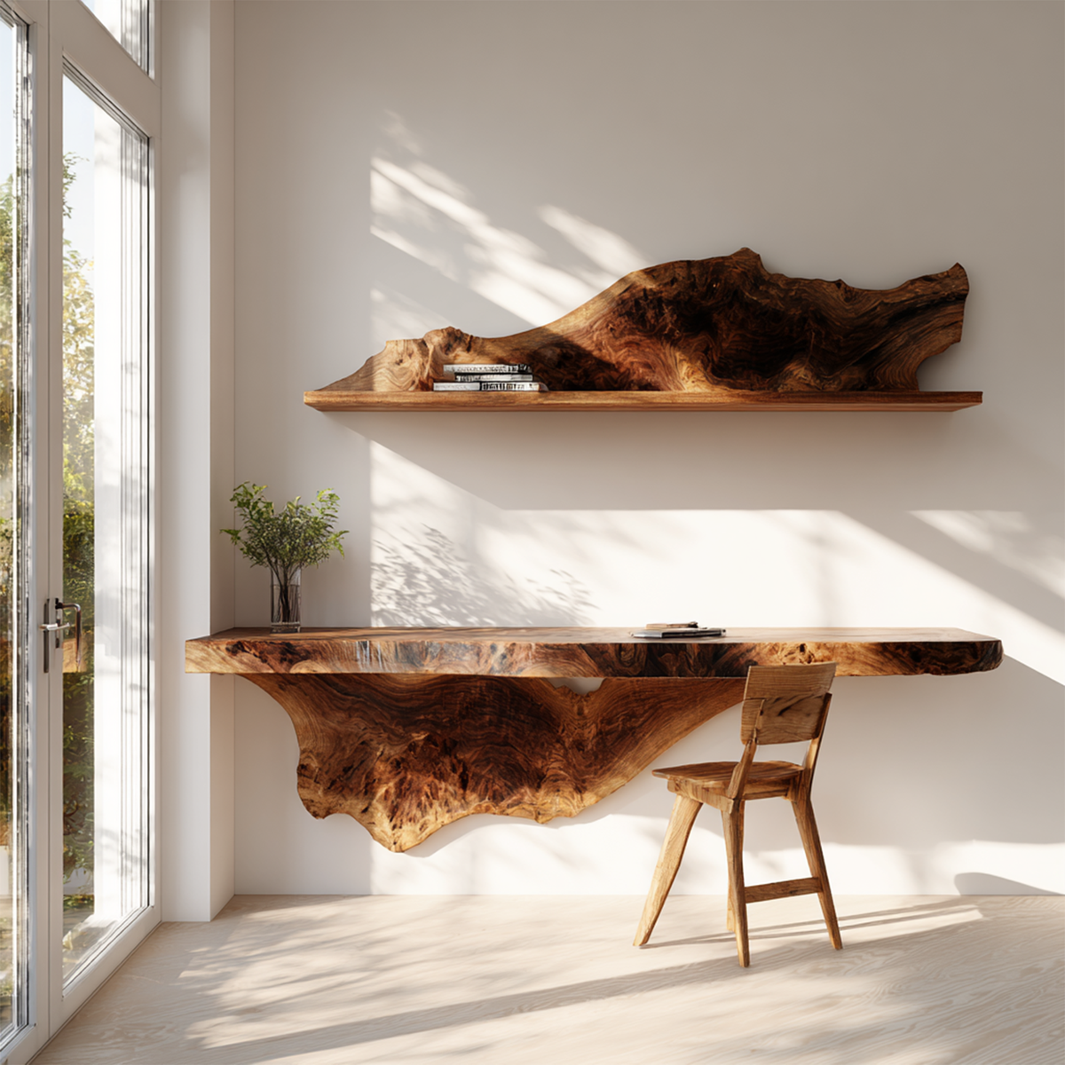 Handcrafted Solid Wood Wall Desk Live Edge Home Office Style