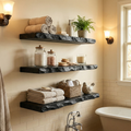 Floating Bathroom Shelf, Stone-Look Rustic Solid Wood Storage Rack
