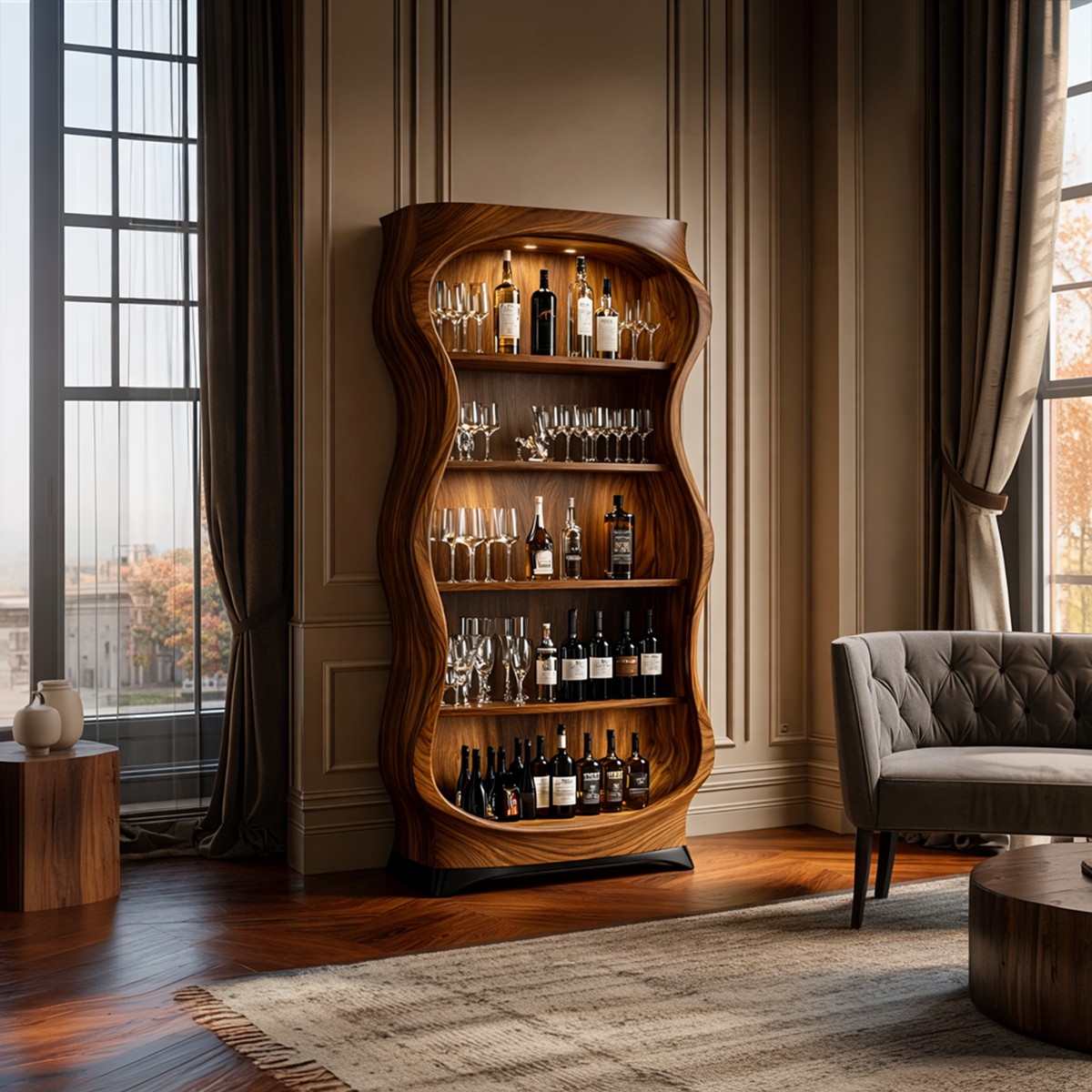 Luxury Wooden Wine Storage Cabinet Living Room