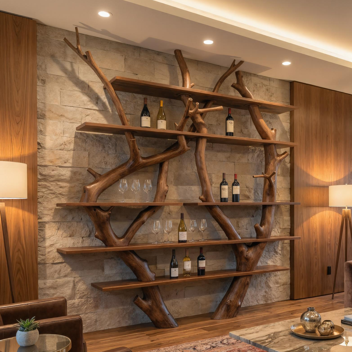 Contemporary Wooden Wine Rack Wall Shelf For Kitchen Dining Room Home Bar