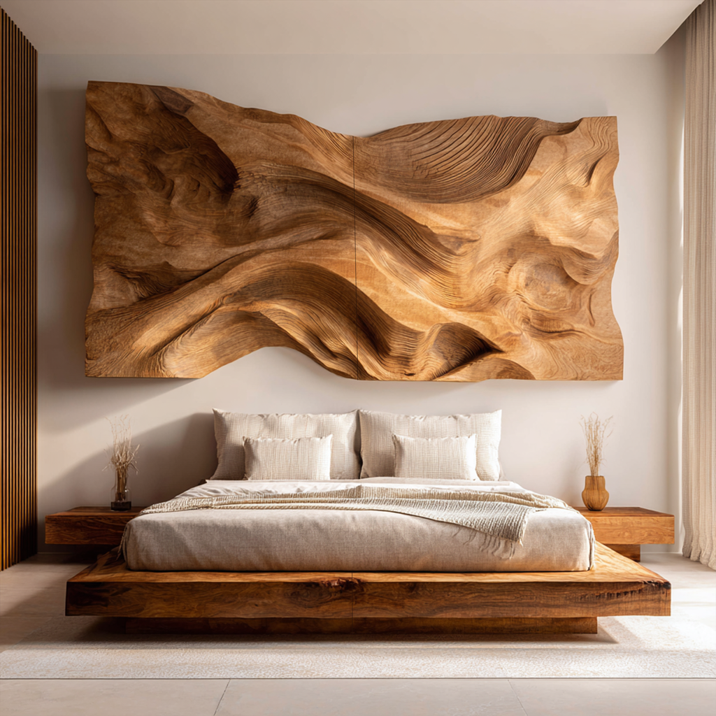 Handcrafted Wood Headboard Solid Wood Bedroom Interior – Style 2