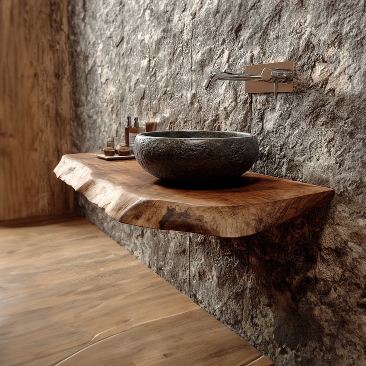 Live Edge Powder Room Vanity Shelf Reclaimed Wood Floating Counter