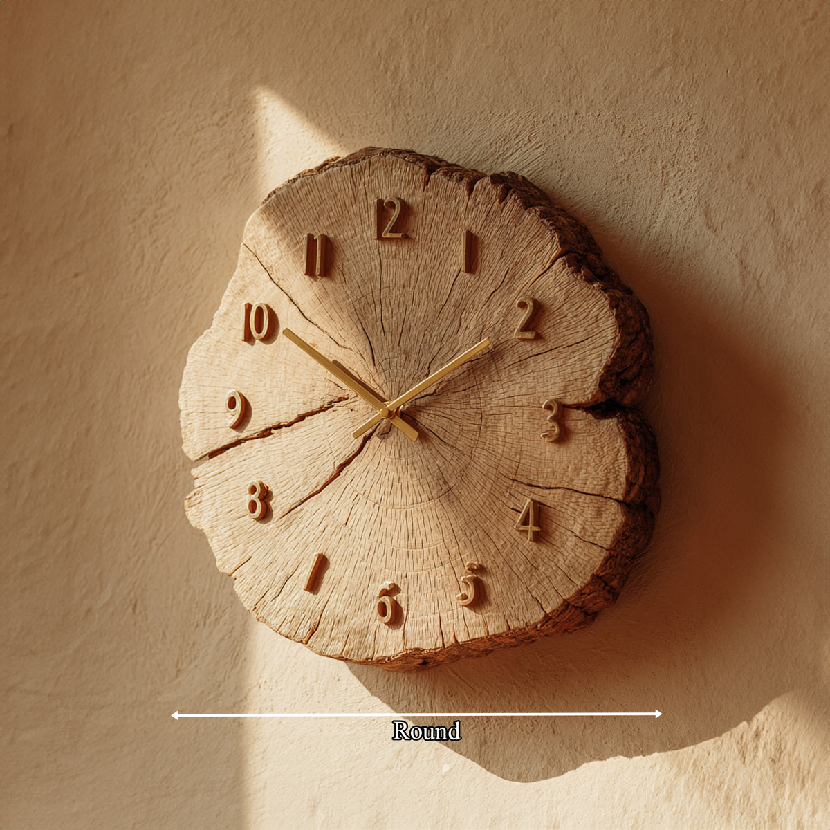 Rustic Solid Wood Slice Wall Clock, Unique Handcrafted Tree Branch Clock