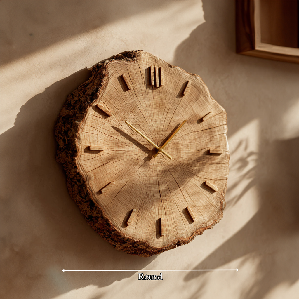 Rustic Natural Wood Grain Wall Clock, Handcrafted Round Tree Slice Clock