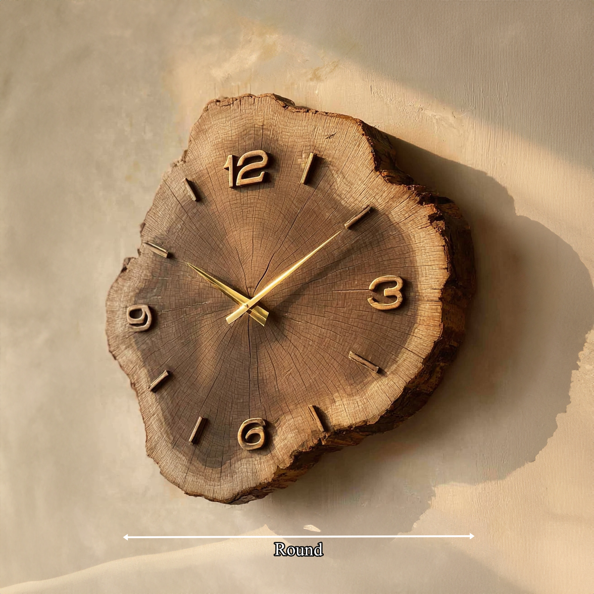 Wall Clock, Rustic Tree Slice Solid Wood with Roman Numerals