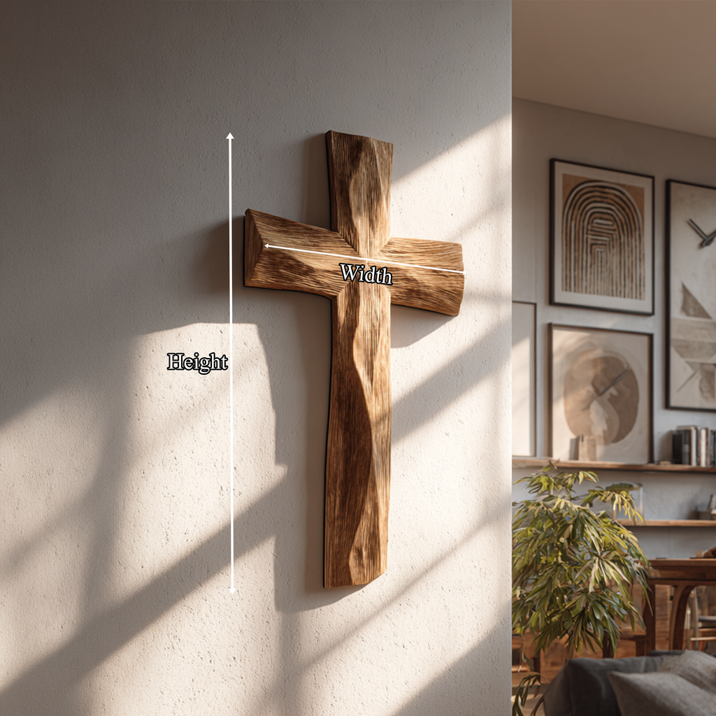 Wooden Wall Cross, Rustic Curved Edge Solid Wood Decor for Living Room