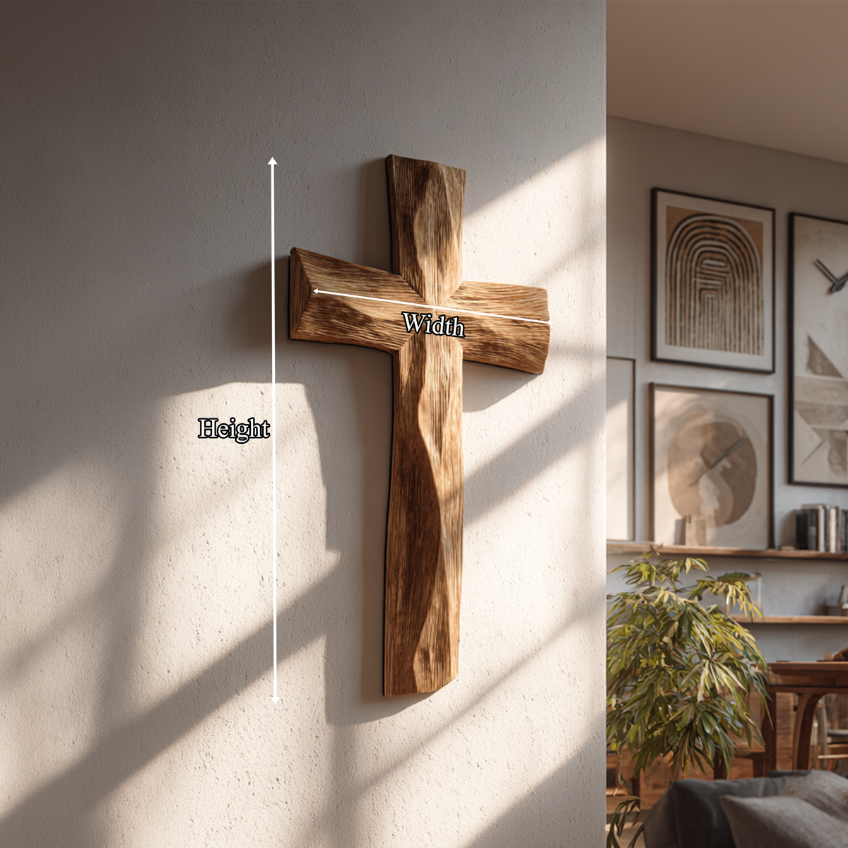 Wooden Wall Cross, Rustic Curved Edge Solid Wood Decor for Living Room