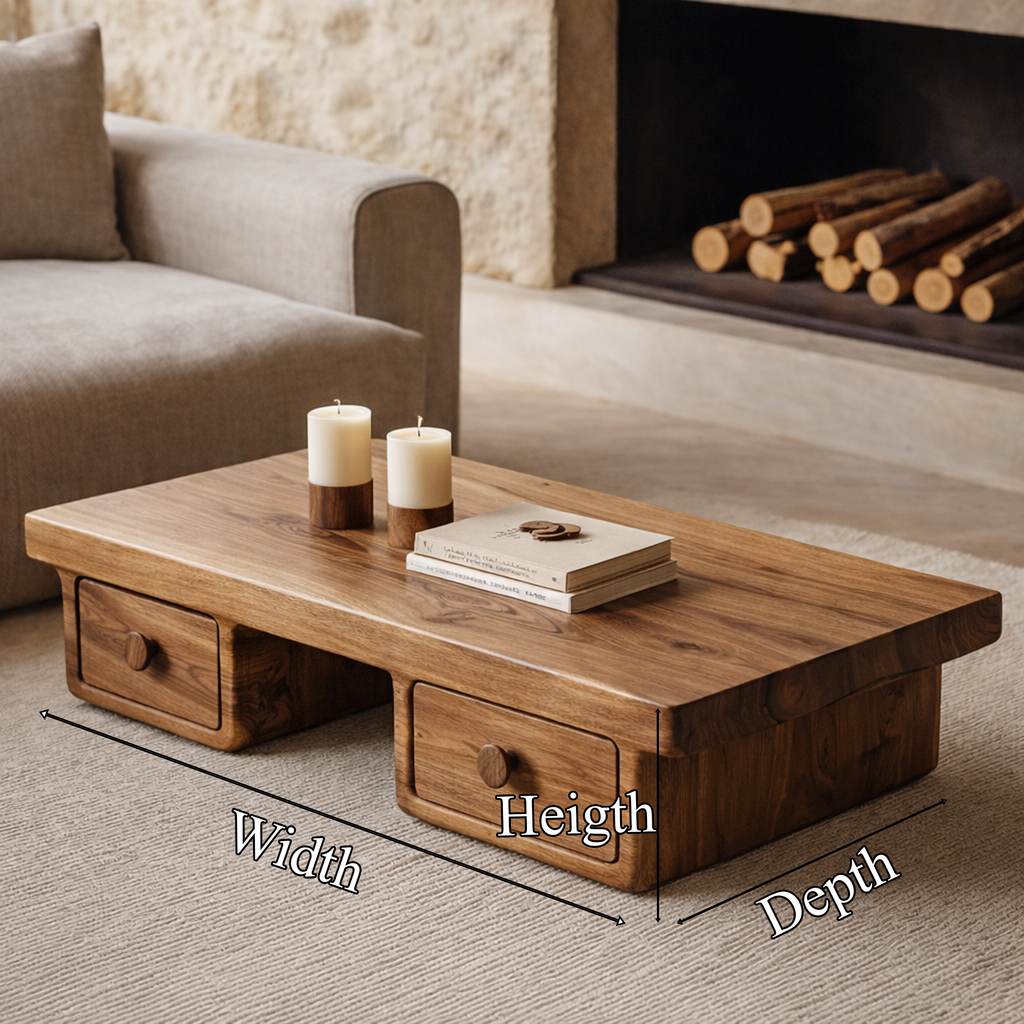 Compact Storage Solid Wood Coffee Table Cozy Living Room Interior