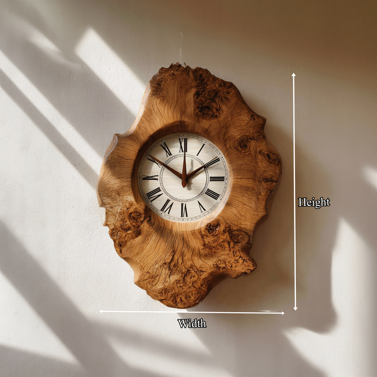 Wood Wall Clock, Organic Live Edge Slab for Kitchen or Dining Room