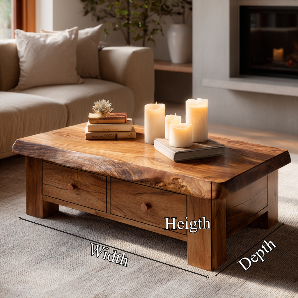 Classic Drawer Solid Wood Coffee Table Warm Modern Living Room Interior