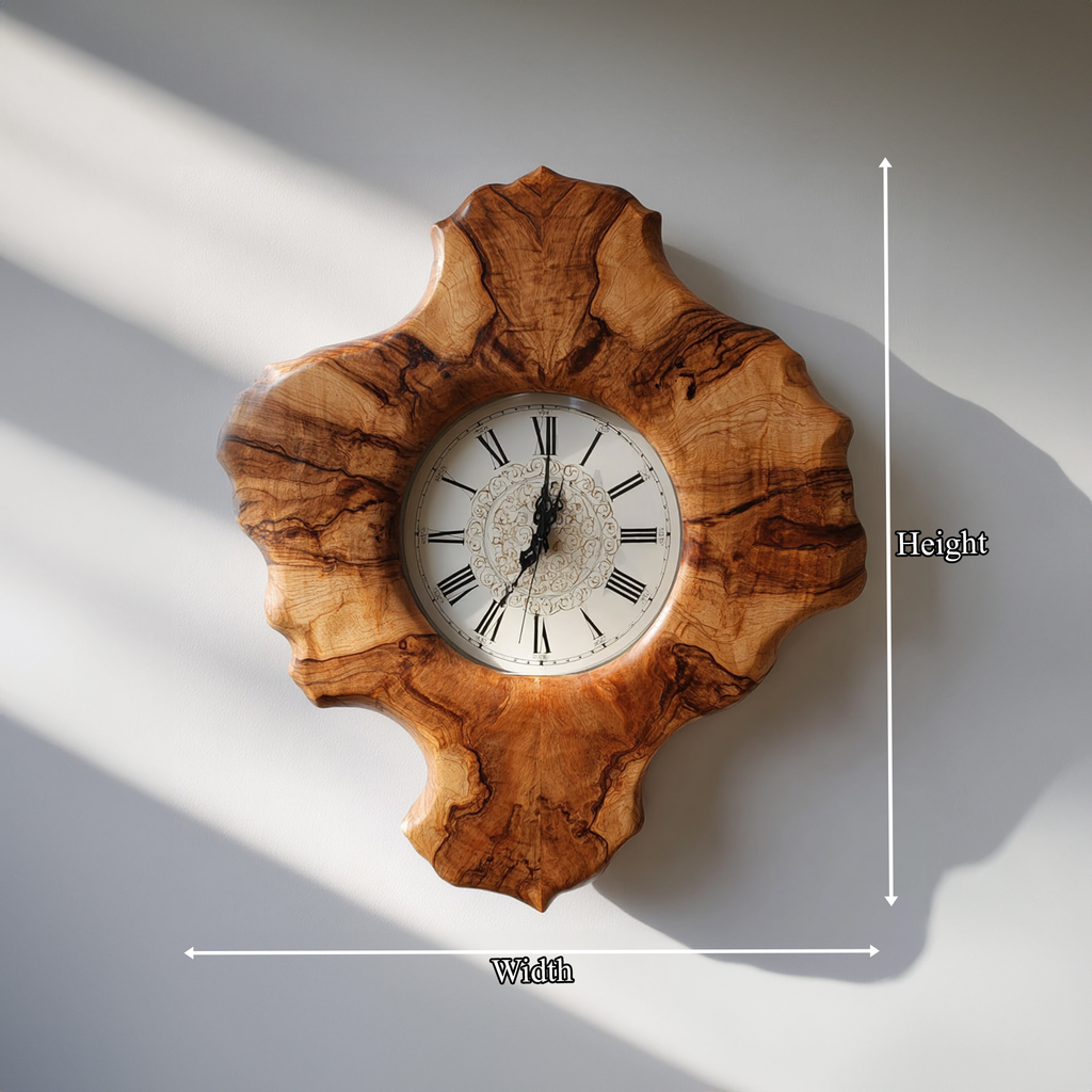 Rustic Organic Sculpted Wood Wall Clock, Handmade Abstract Tree Slice Clock