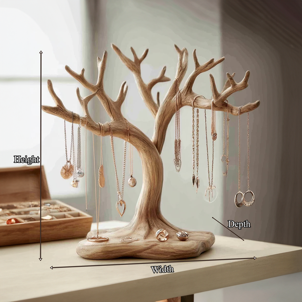 Jewelry Tree Stand, Organic Solid Wood Necklace and Earring Holder