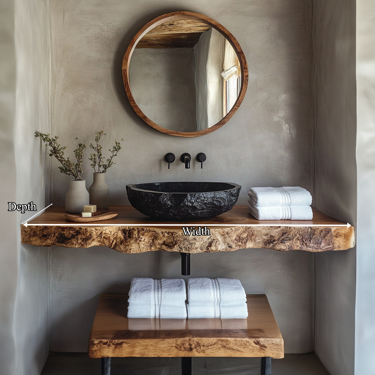 Live Edge Bathroom Vanity Top, Rustic Floating Wood Sink Shelf
