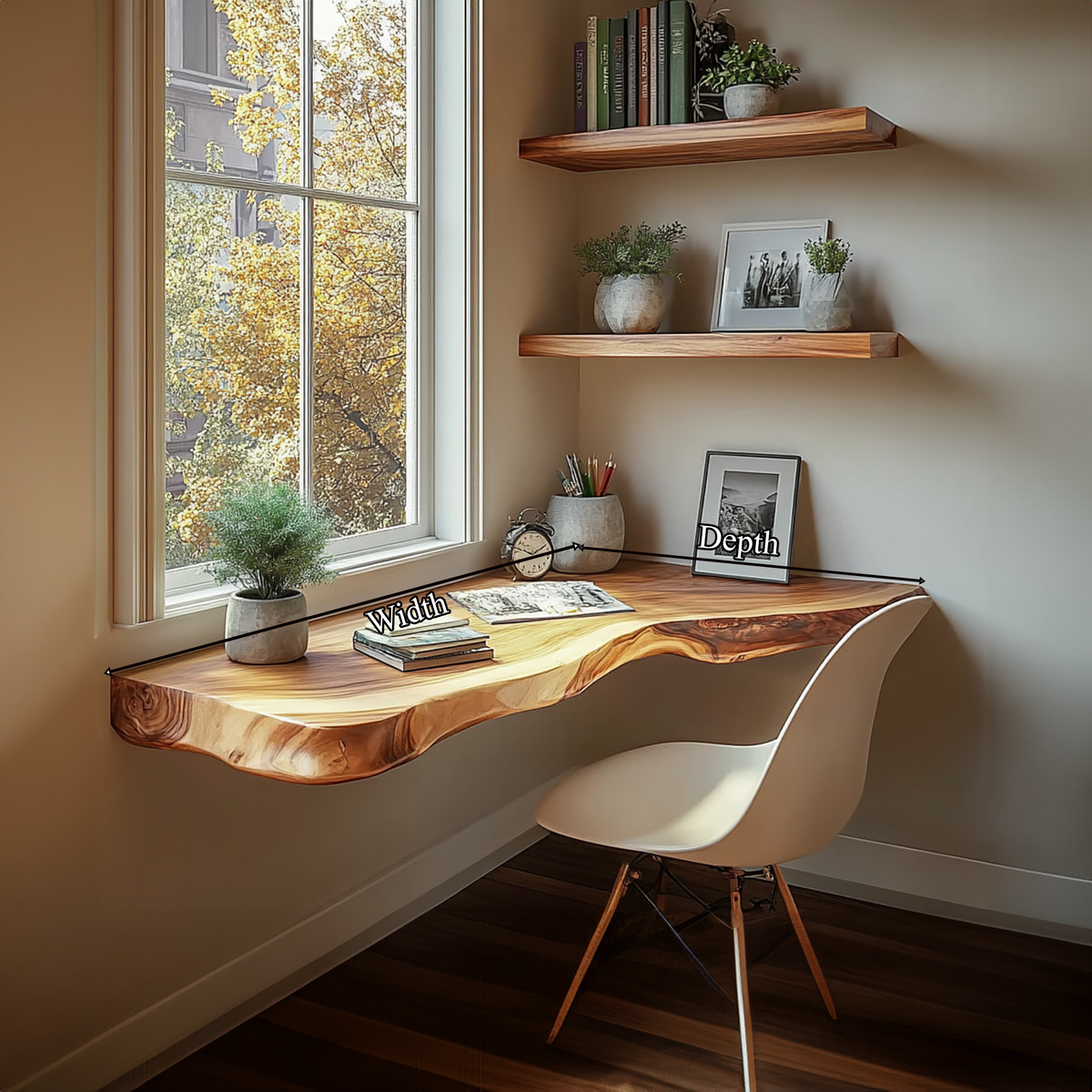 Floating Desk, Rustic Wall Mounted Solid Wood Slab for Study Space