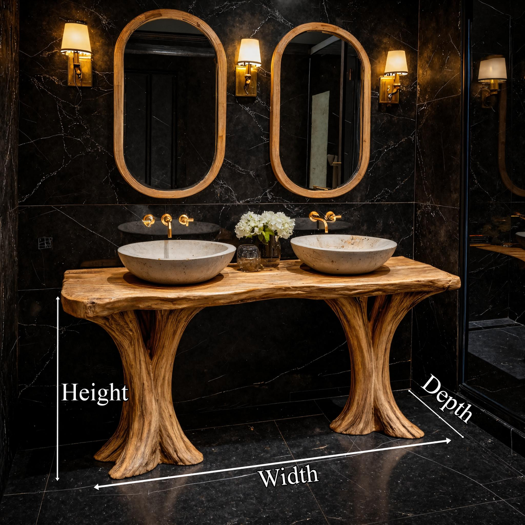 Luxury Live Edge Solid Wood Bathroom Vanity Organic Sculptural Base