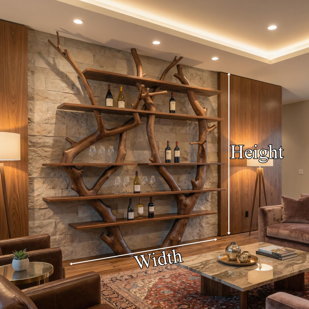 Large Wall Wine Rack, Contemporary Solid Wood Branch Bar Shelf