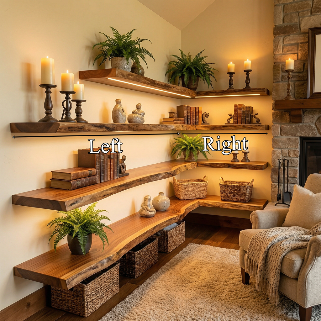 Farmhouse Corner Floating Shelf, Solid Wood Living Room Shelf