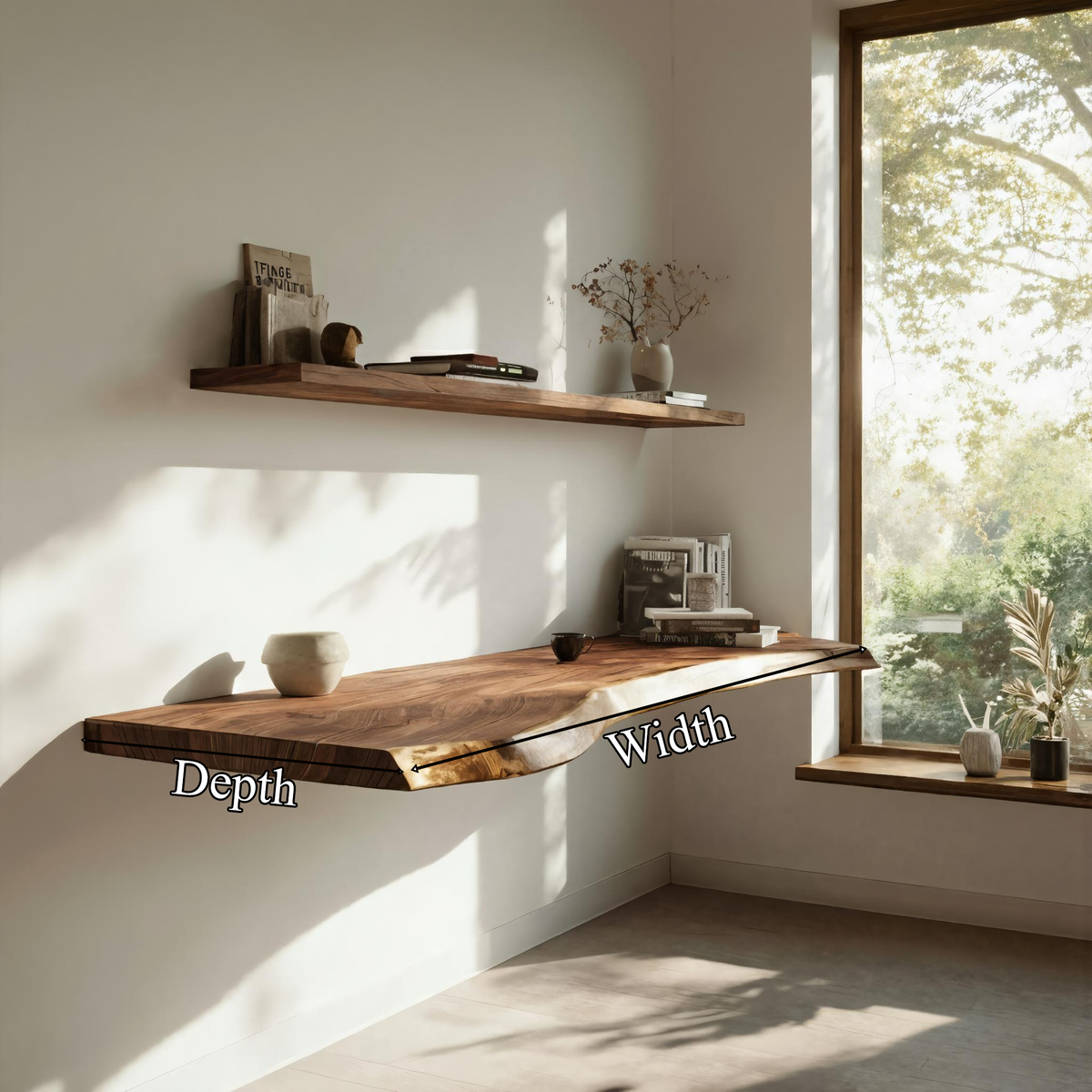 Handcrafted Live Edge Floating Work Desk Modern Corner Workspace