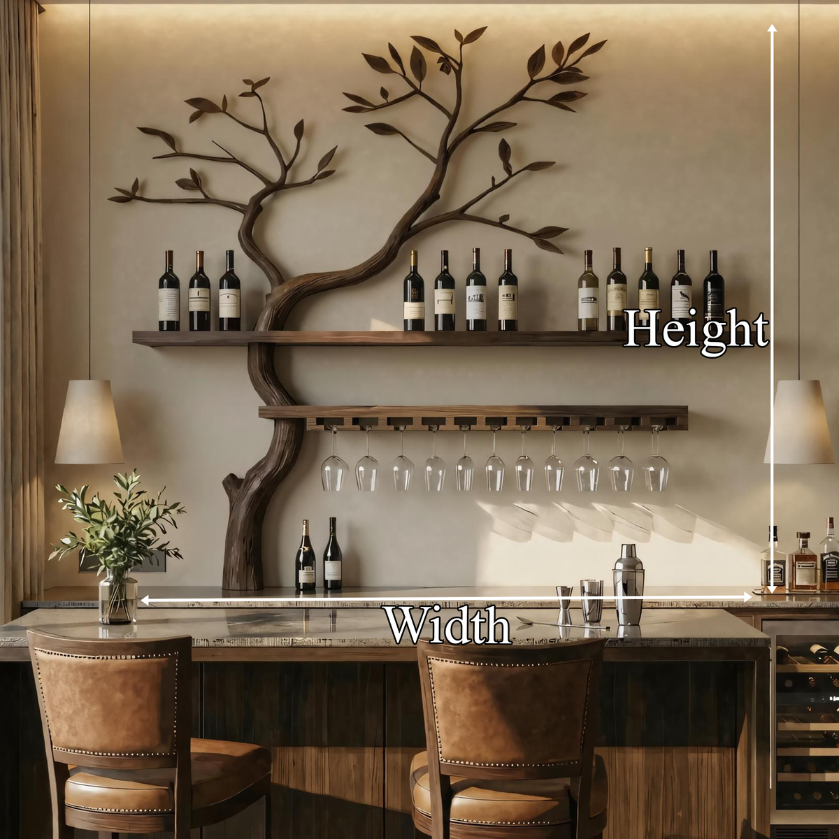 Artistic Tree Shaped Wooden Wall Wine Rack Bar Bottle Display Shelf Restaurant Bar Decor