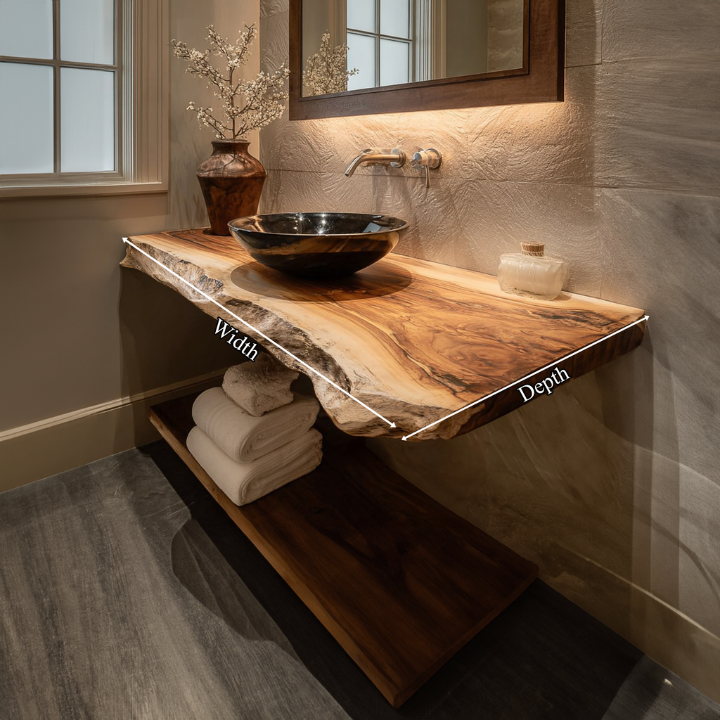 Natural Edge Floating Vanity, Reclaimed Wood Powder Room Countertop