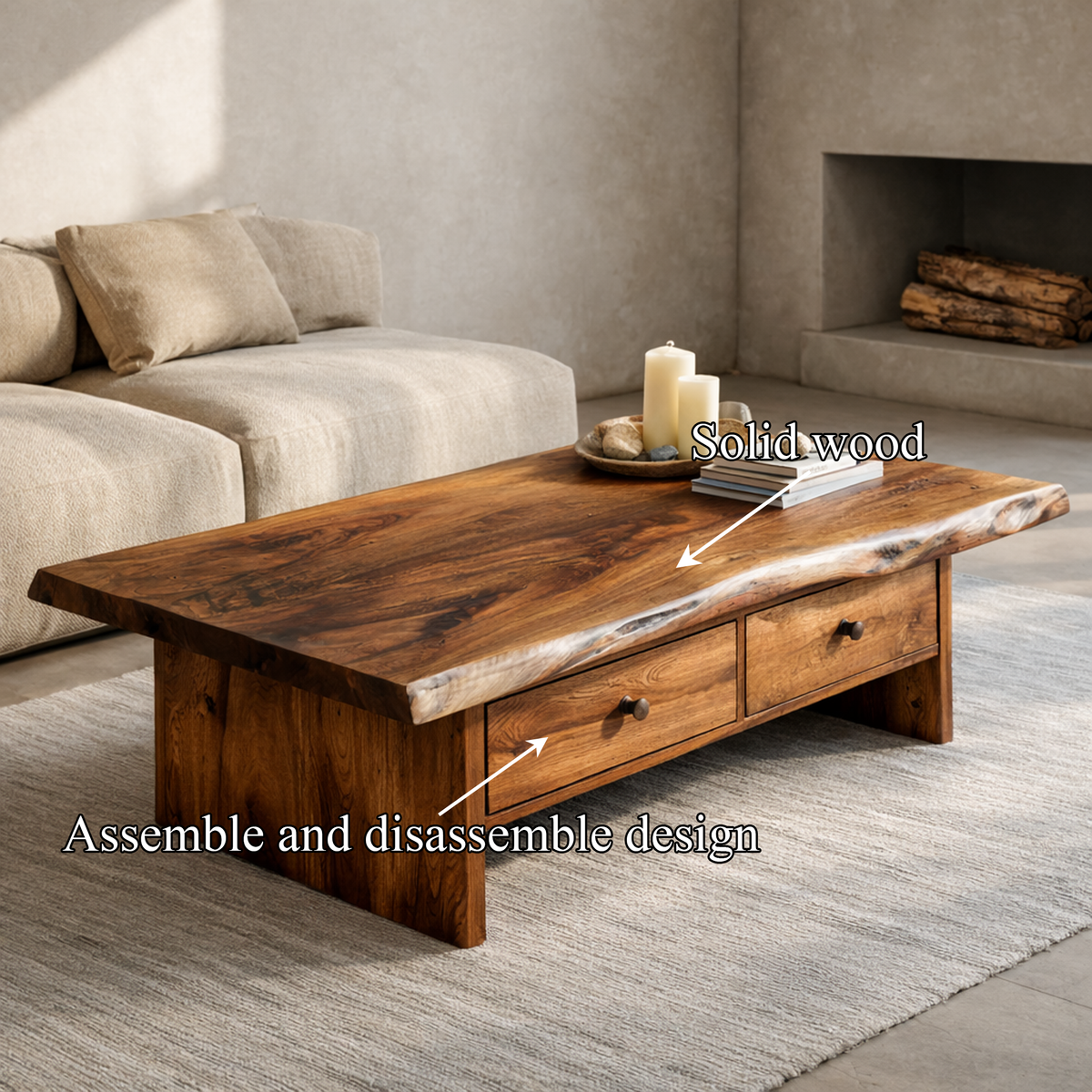 Low Profile Solid Wood Coffee Table Timeless Living Room Interior