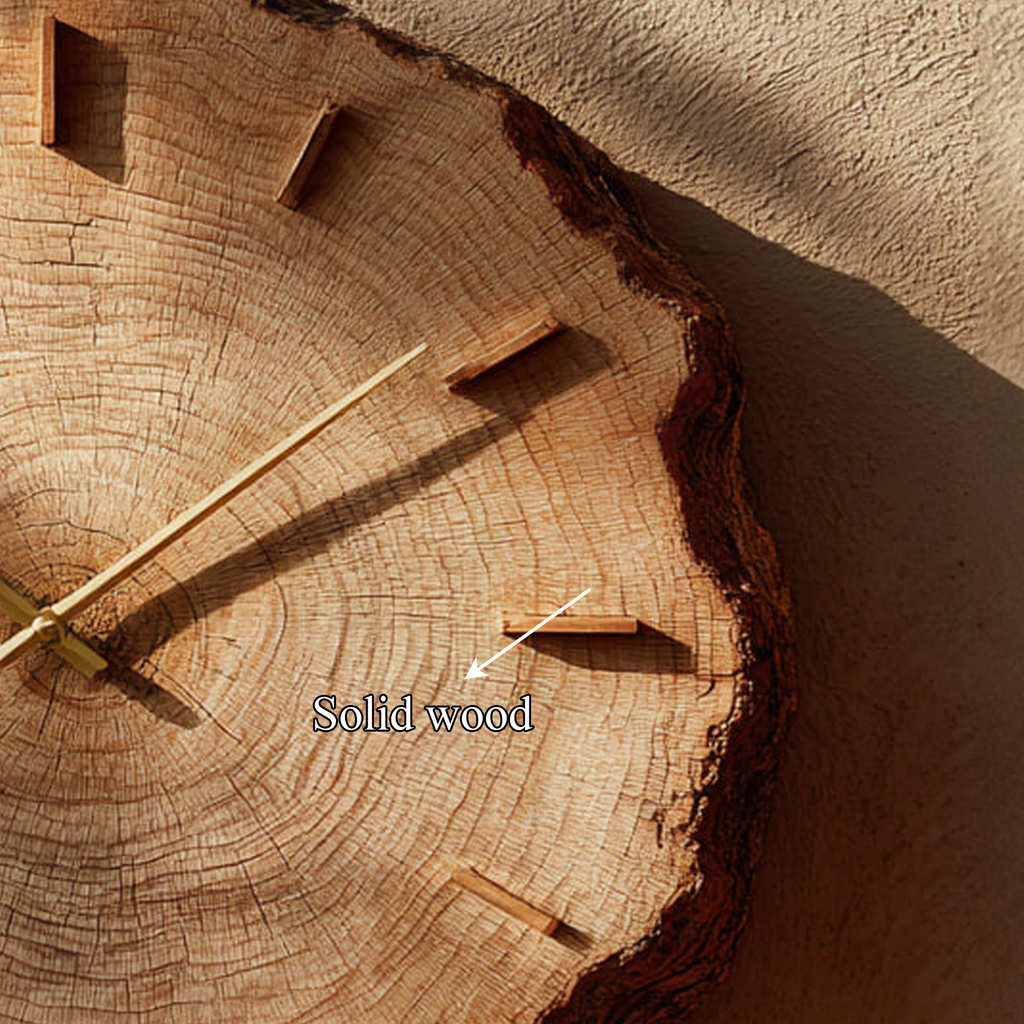 Rustic Round Wood Wall Clock, Handcrafted Live Edge Tree Slice Silent Wooden Clock