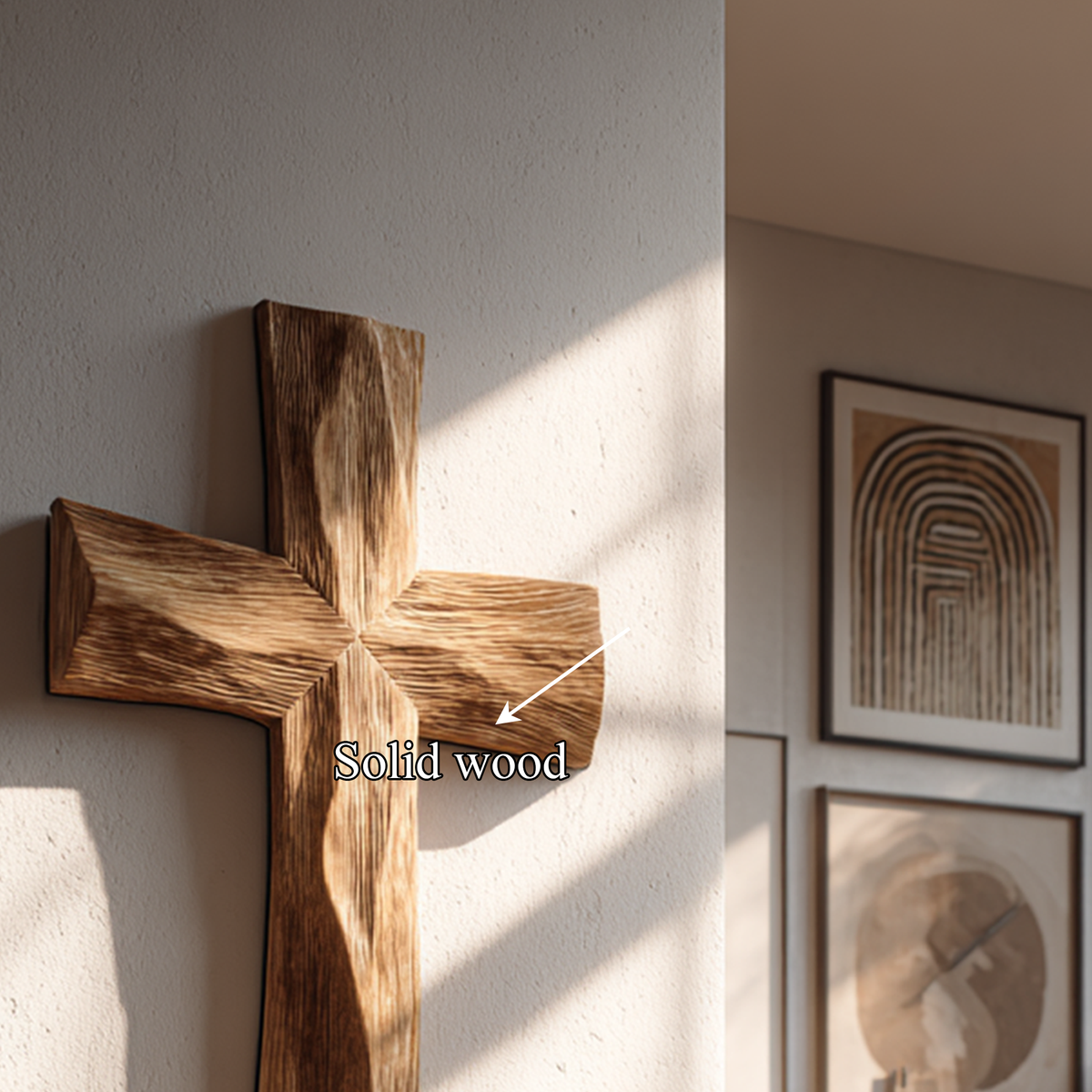 Wooden Wall Cross, Rustic Curved Edge Solid Wood Decor for Living Room