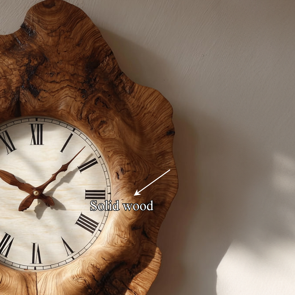 Rustic Organic Wooden Wall Clock, Handcrafted Tree Slice Large Silent Clock