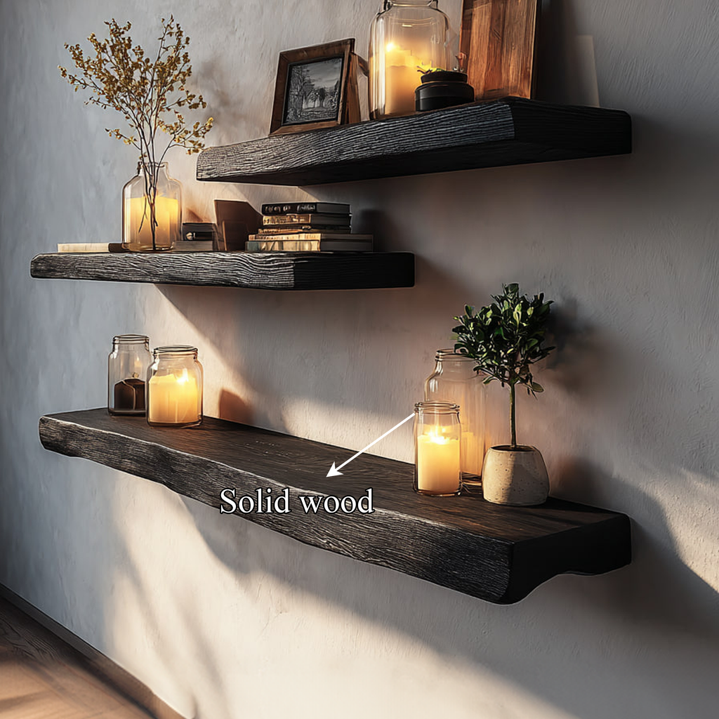 Floating Shelf, Rustic Solid Wood Mood Display for Bedroom Walls