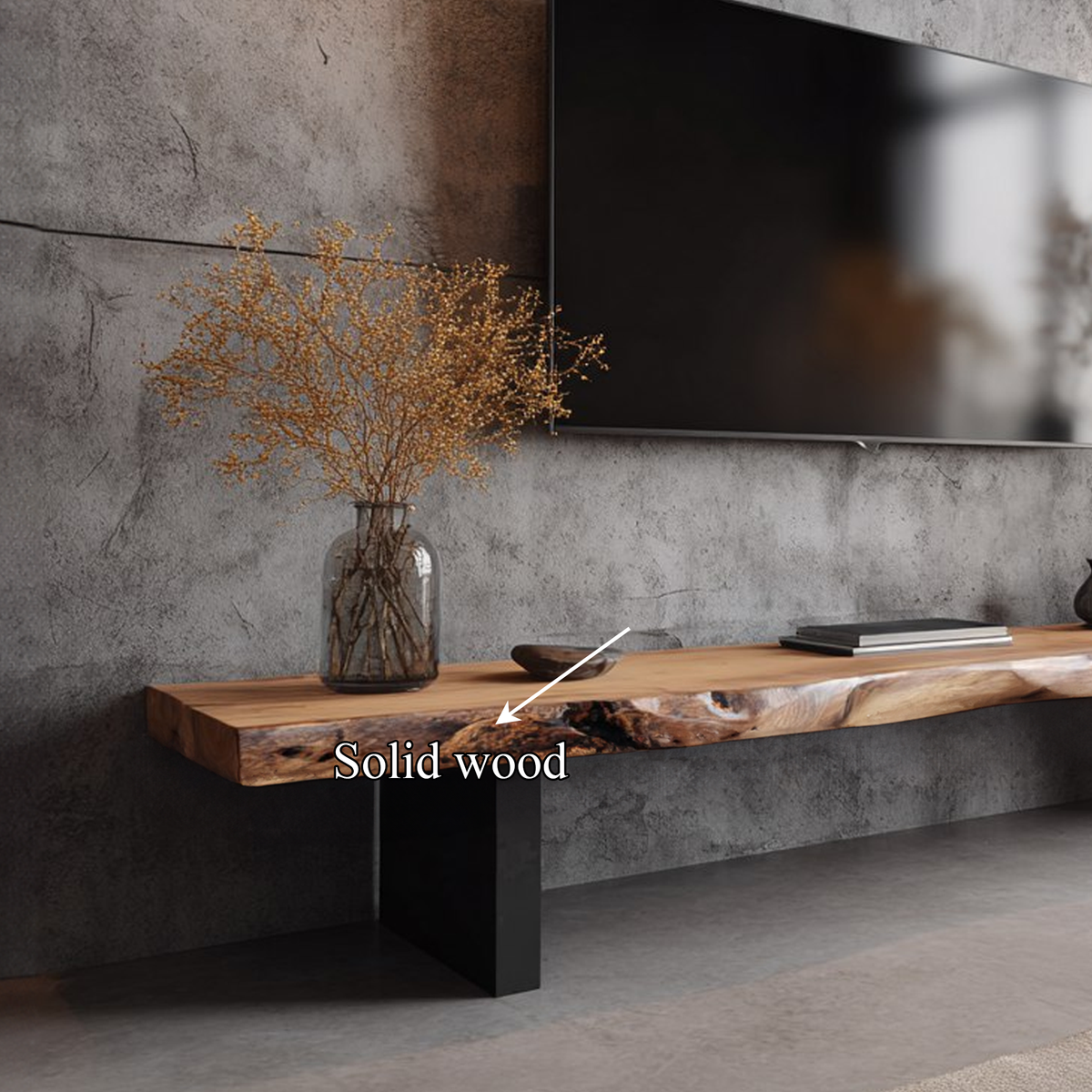 Low TV Stand, Mid Century Modern Natural Wood Slab Media Console